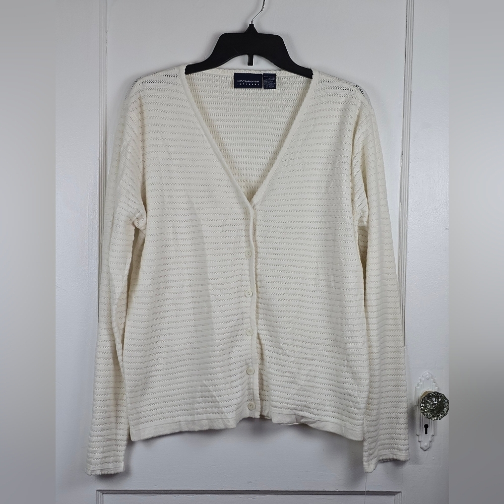 NWT Liz Claiborne Ivory Cotton Cardigan L